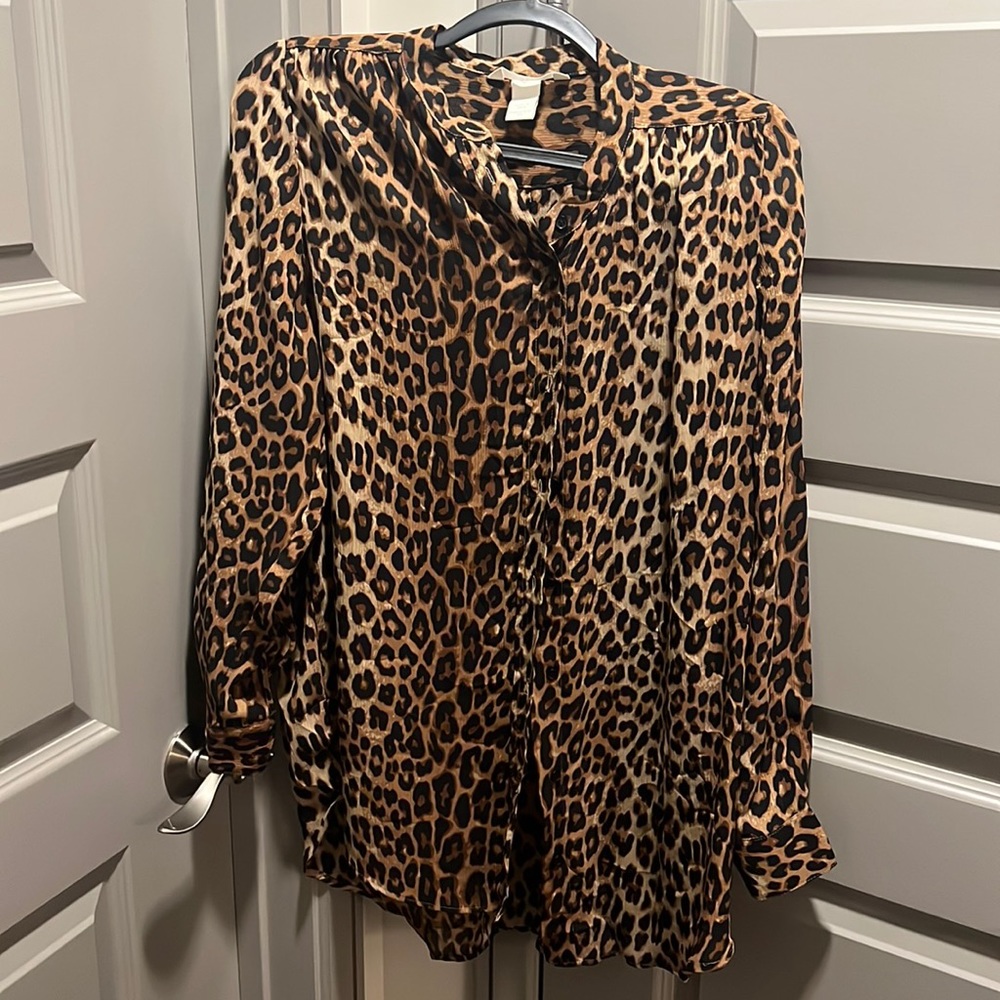 Leopard button up work blouse